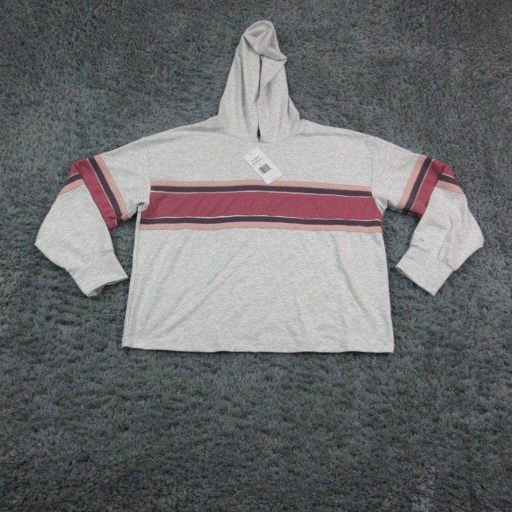 Thrive Société Hoodie Womens XL Gray Striped Pullover Lightweight Stretch NWT